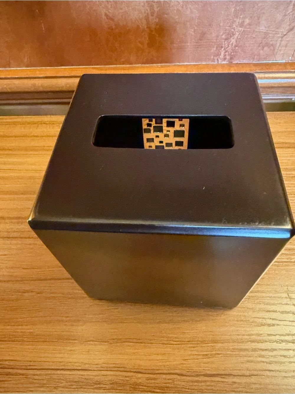 Croscill Mosaic Tissue Box Cover Square Boutique Espresso Brown Resin Holder EUC